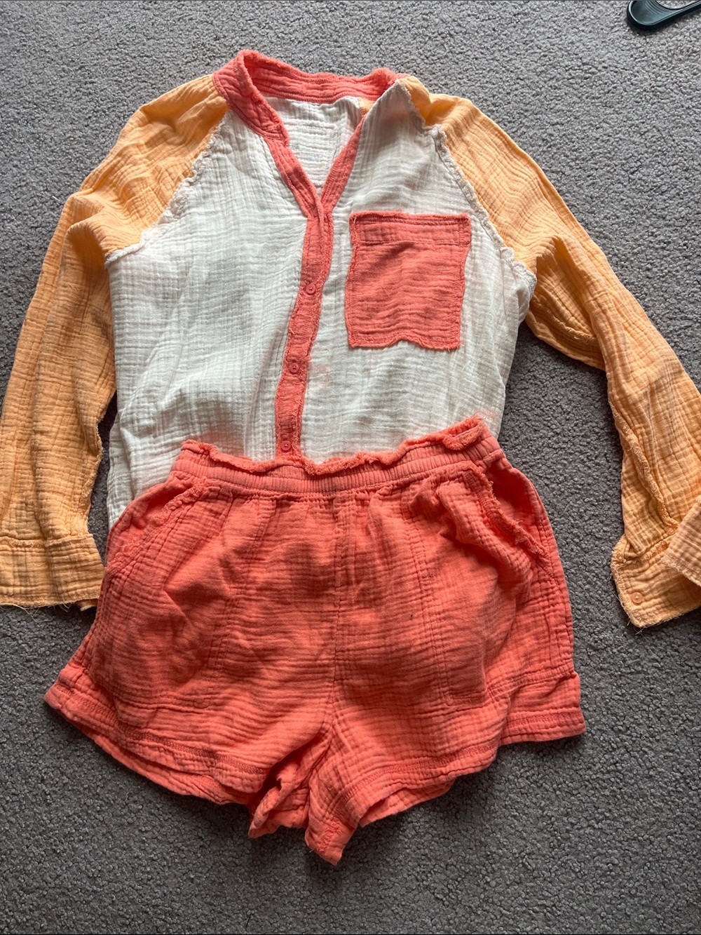 Aerie Comfy set in coral, pink, and cream.
